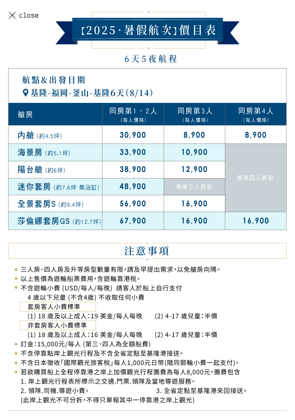 2025暑假6天5夜行程價目表